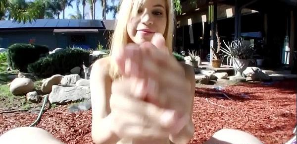  Tugjob loving teen tugs dick in pov outdoors